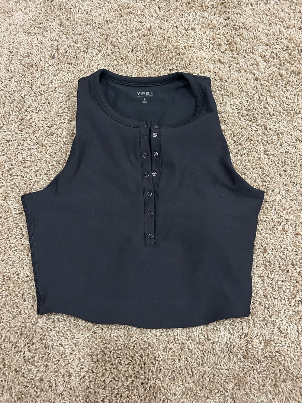 YPB Black Sleeveless Henley Crop Tank